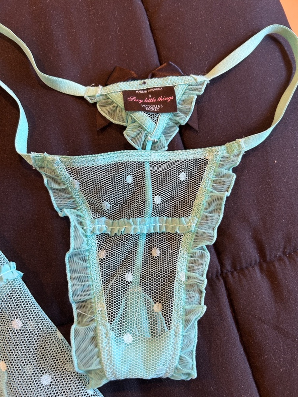 Victoria's Secret Sheer Mint Green Polka Dot Babydoll Chemise with Thong - Picture 3 of 9